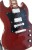 Ręcznie wykonana gitara z drewna mahoniowego ma około 27,5 cm wysokości i nawiązuje do scenicznego stylu Angus Younga.