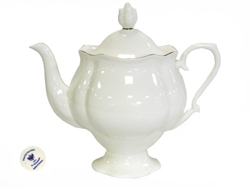 Biały dzbanek Łomonosow Maria Teresa z porcelany Bone China 900 ml, elegancki prezent do klasycznej zastawy
