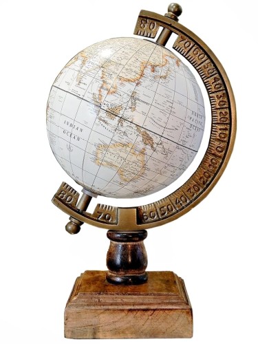 globus stylizowany na zabytkowy z dedykacją