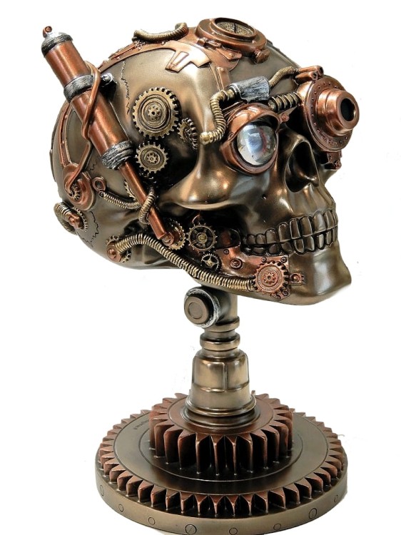 Czaszka na postumencie w klimacie steampunk