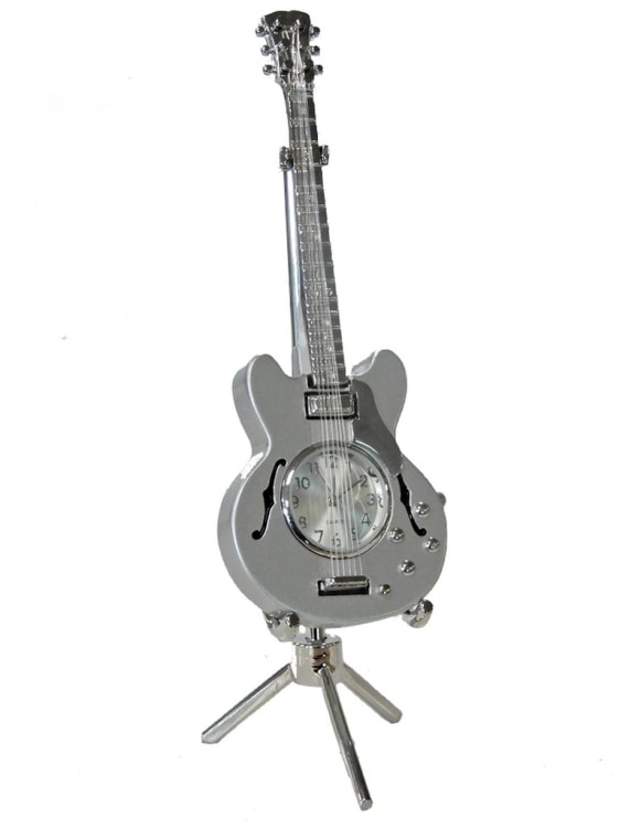 srebrna gitara z zegarkiem na prezent