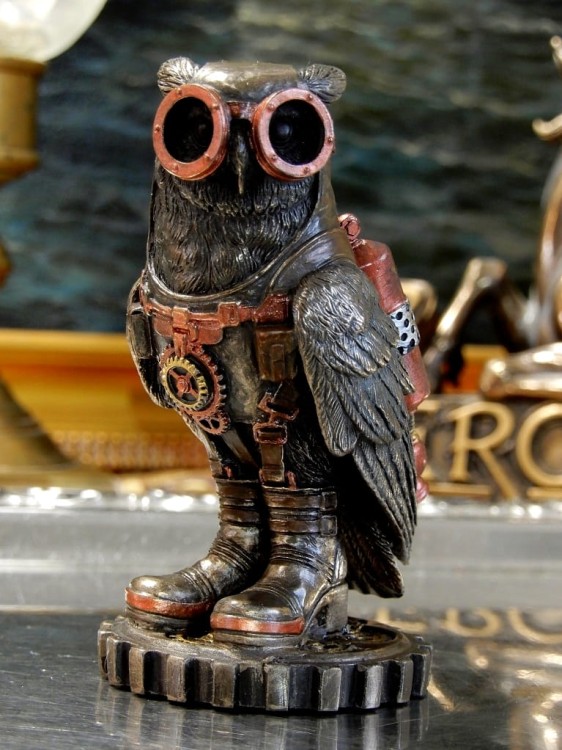 Figurka sowy w goglach styl steampunk