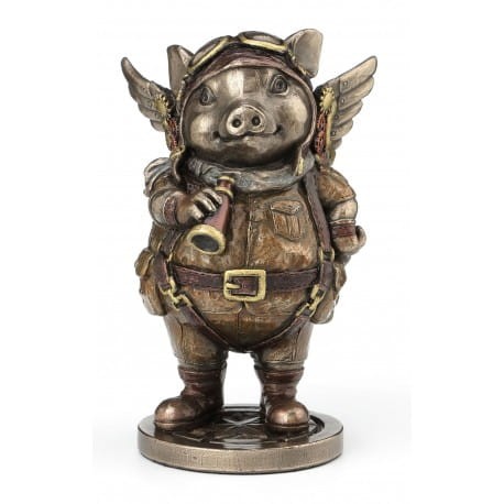 Figurka świnki lotnika Veronese w stylu steampunk to zabawna dekoracja dla pilota, fana lotnictwa i fantastyki.