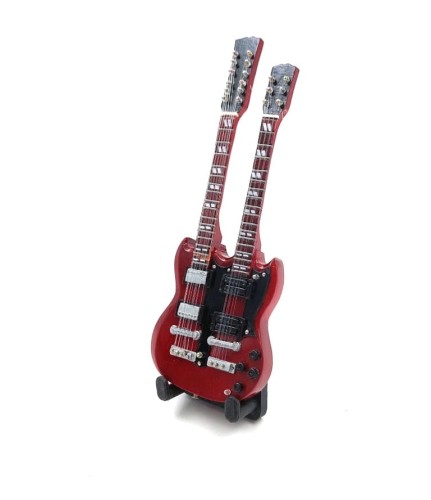 Mini gitara w stylu Jimmy Page z drewna mahoniowego, kolekcjonerska dekoracja dla gitarzysty i fana rocka.