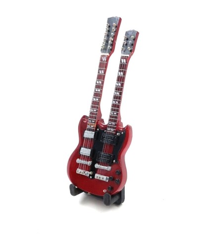 Model mini gitary 15 cm ze stojakiem, ciekawy prezent dla miłośnika gitar i klasycznej muzyki rockowej.