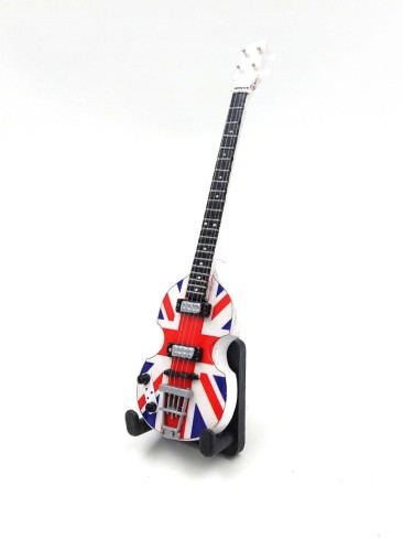 Mini gitara basowa Paul McCartney z drewna mahoniowego, kolekcjonerska dekoracja dla fana The Beatles i muzyki.