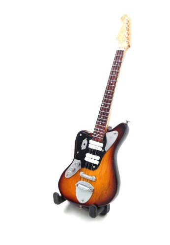 Mini gitara Kurt Cobain z drewna mahoniowego, kolekcjonerska dekoracja dla fana Nirvany i muzyki grunge.