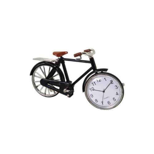 Metalowy model klasycznego roweru miejskiego z zegarkiem to dekoracja na biurko dla rowerzysty i fana retro.