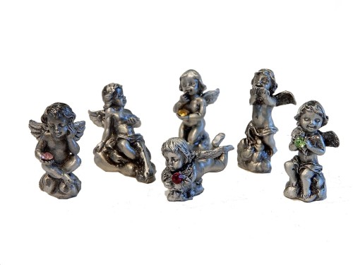 miniaturowe amorki putta z cyny