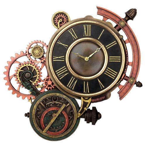 Zegar ścienny steampunk z astrolabium dekoracja dla miłośnika astronomii i podróży