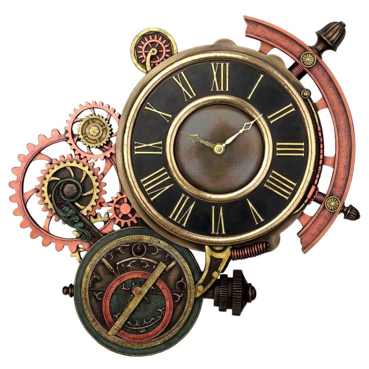 Zegar ścienny steampunk z astrolabium dekoracja dla miłośnika astronomii i podróży