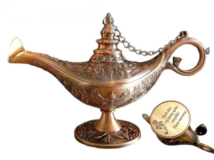 Miedziana lampa Alladyna z motywami Egipskimi
