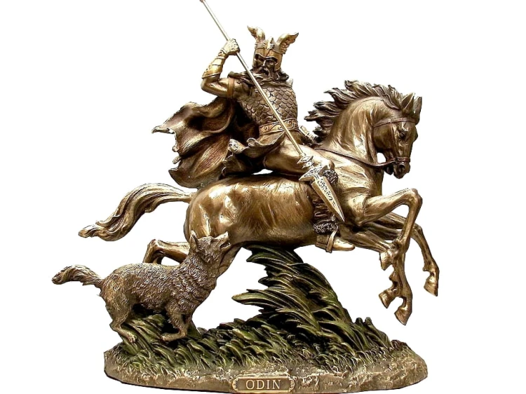 Odyn na koniu z wilkiem figurka