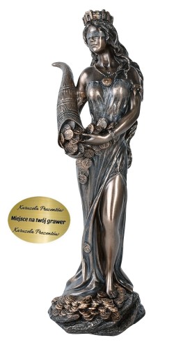 Figurka bogini Fortuny z rogiem obfitości to symbol szczęścia, pomyślności i dostatku w klasycznej formie.