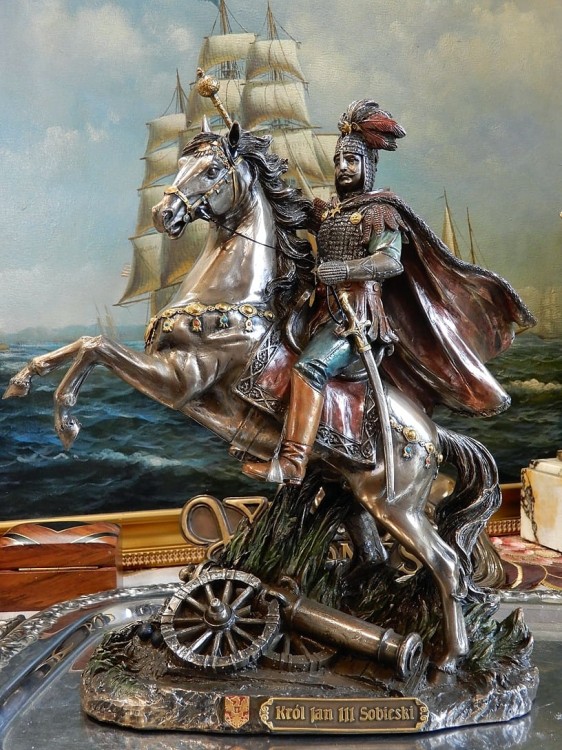 Jan Sobieski z buławą na spiętym koniu