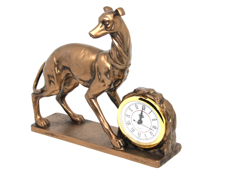 figurka Whippet z zegarem kominkowym