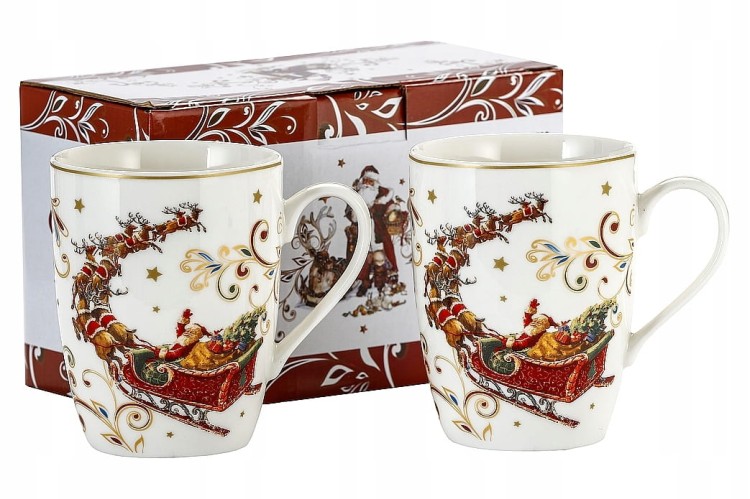 Kubki porcelanowe sanie z Mikołajem