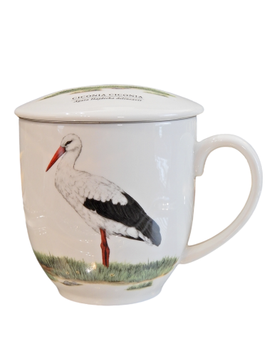 Kubek porcelanowy z bocianem sitko