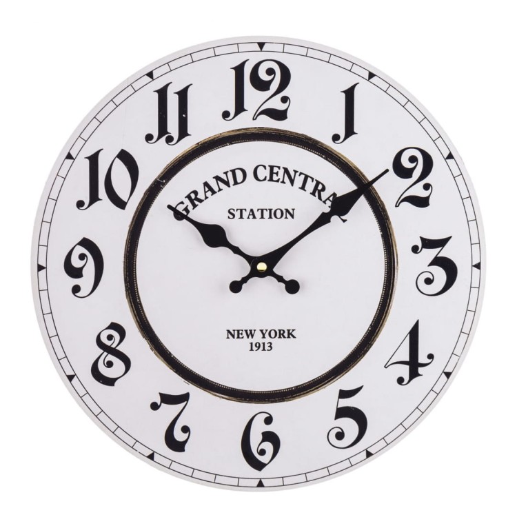 zegar ścienny retro Grand Central z czarno-białą tarczą