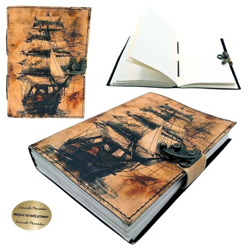 Notatnik w stylu marynistycznym z motywem żaglowca