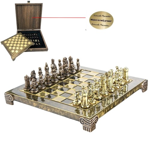 Szachy Bizancjum 20 × 20 cm z metalowymi figurami i ręcznie malowaną mosiężną szachownicą