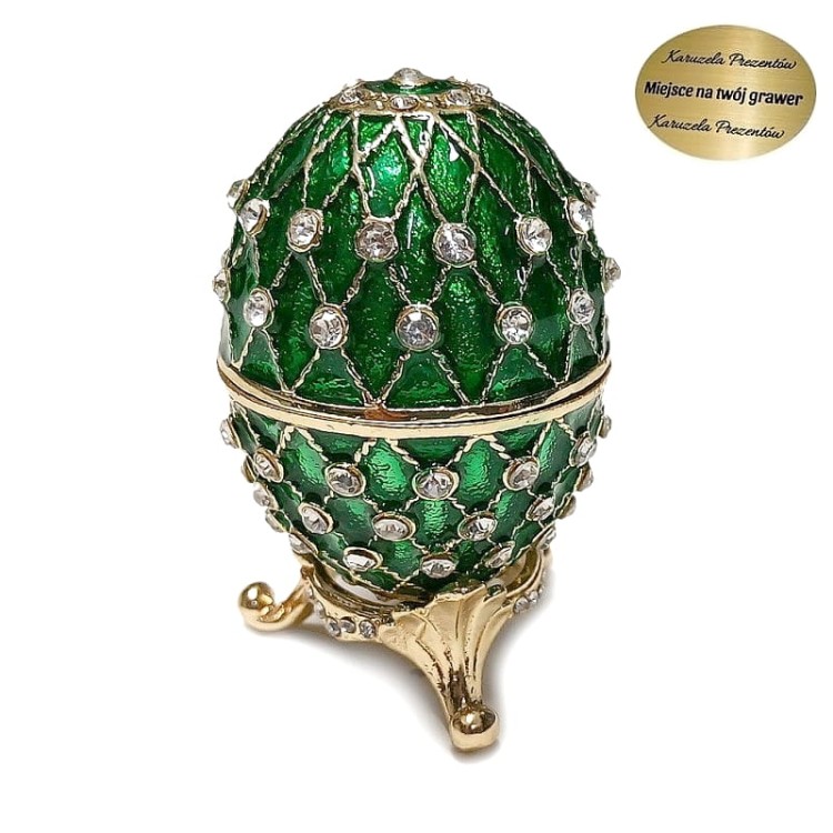 Szkatułka Fabergé w zielonej emalii jako eleganckie opakowanie na obrączki