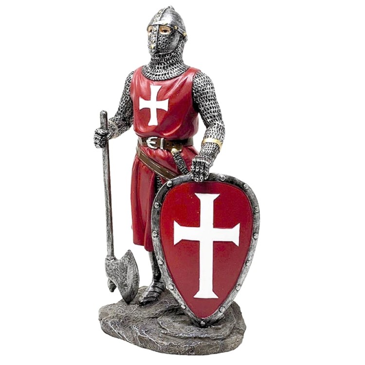 Figurka rycerza z krzyżem na tarczy, prezent dla fana wypraw krzyżowych