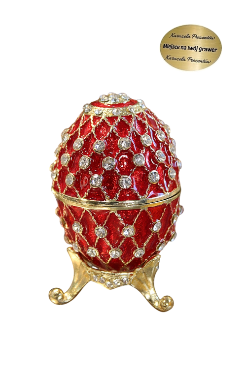 Czerwona szkatułka w stylu Fabergé z kryształkami, elegancka dekoracja na prezent