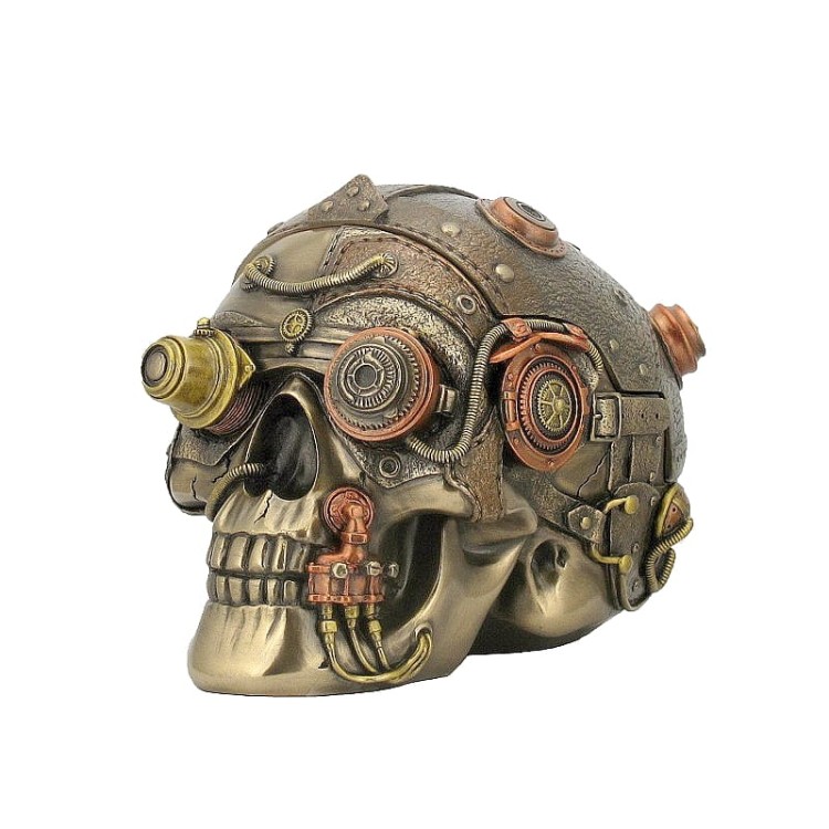 Steampunkowa czaszka z realistyczną imitacją metalowych elementów retr