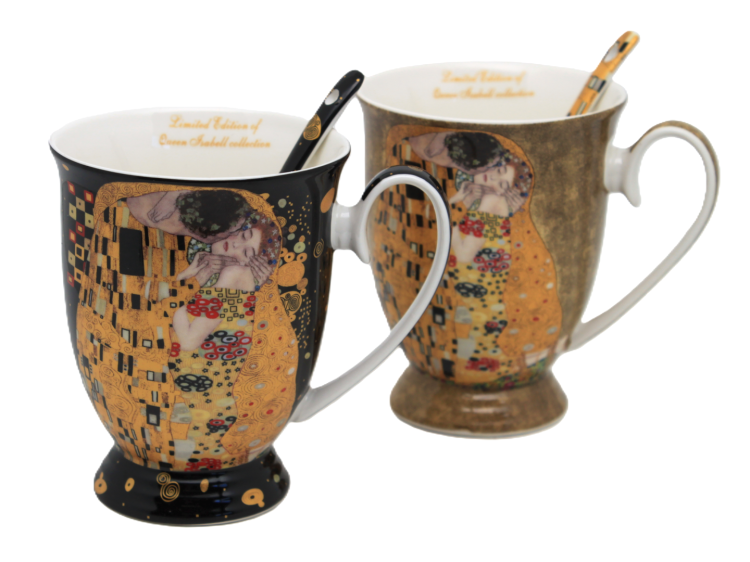 Porcelanowe kubki z motywem „Pocałunku” Klimta dla mamy
