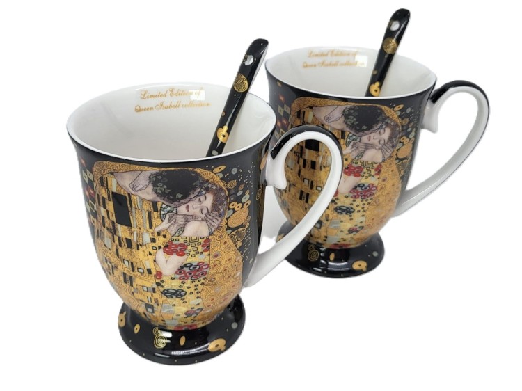 Dwa porcelanowe kubki z „Pocałunkiem” Klimta, upominek dla miłośnika sztuki