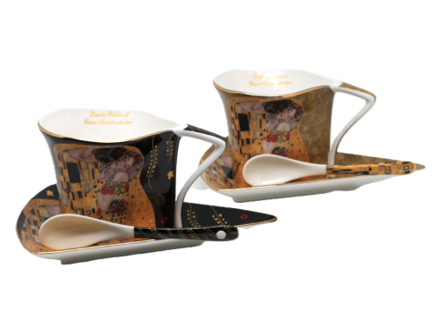 Komplet porcelanowych filiżanek z motywem Klimta, doskonały prezent na rocznicę