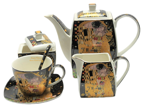 Elegancki komplet kawowy Klimt upominek dla kolekcjonera porcelany