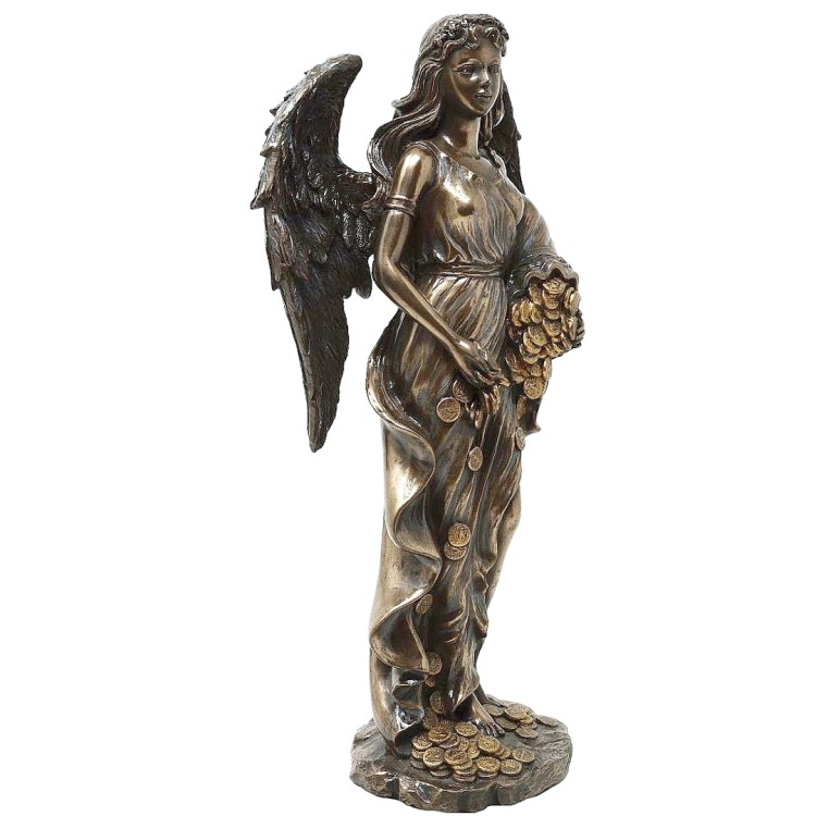 Figurka Fortuna bogini losu z rogiem obfitości i złotymi monetami