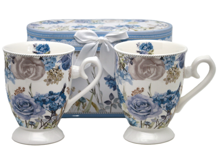 Para romantycznych porcelanowych kubków 330 ml, prezent dla babci i dziadka