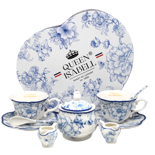 Porcelanowy zestaw w niebieskie róże dla dwojga