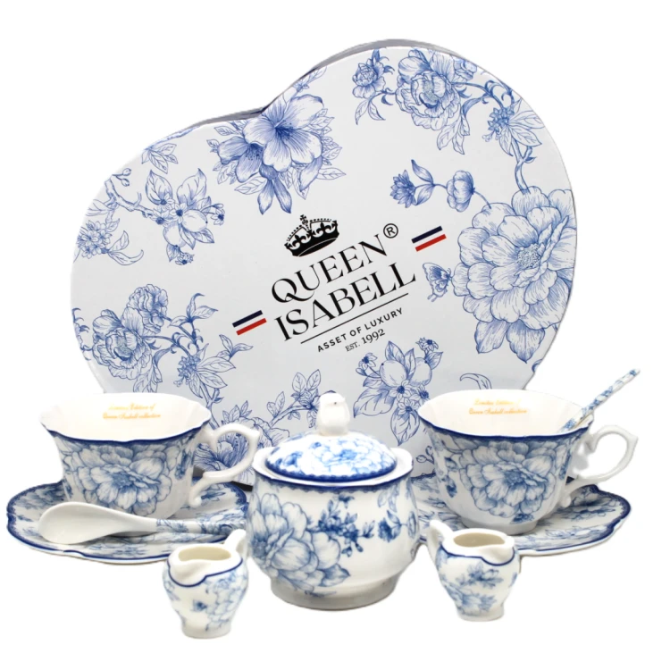 Porcelanowy zestaw w niebieskie róże dla dwojga