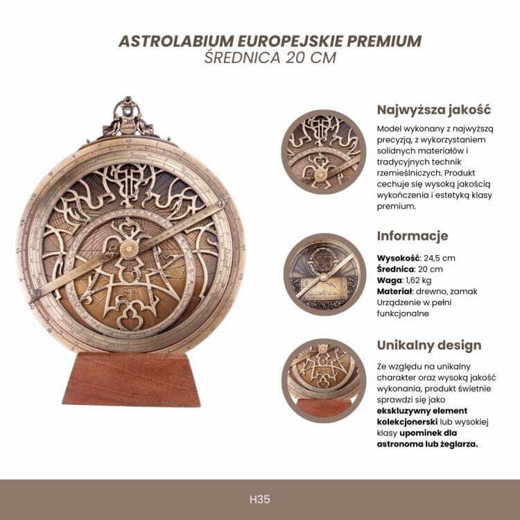 astrolabium europejskie z mosiądzu, idealne do biura lub gabinetu kolekcjonera