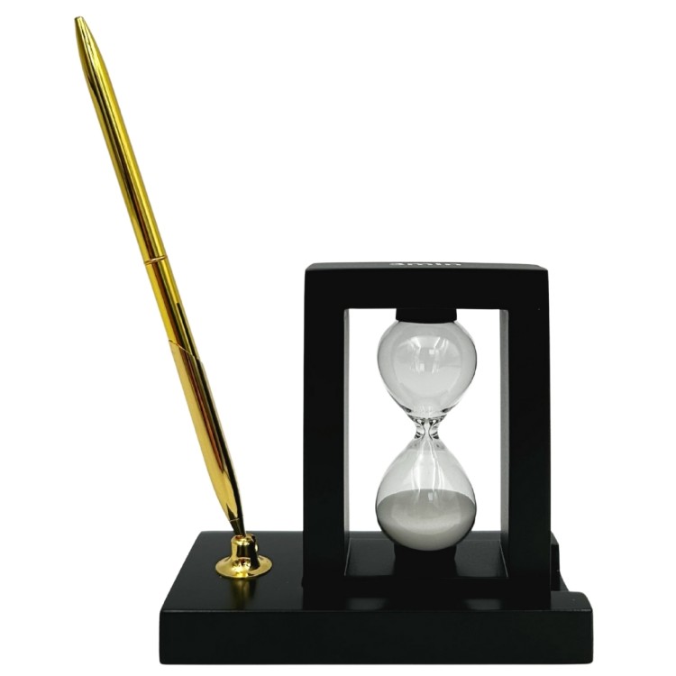 Klepsydra 3 minuty z długopisem, elegancka ozdoba biurka w kancelarii lub biurze