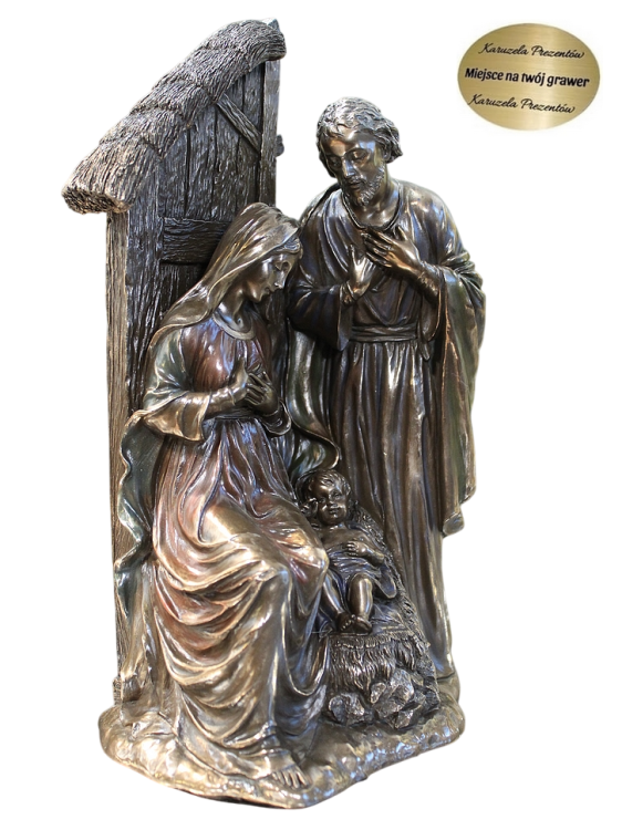 Figurka Świętej Rodziny Veronese w stajence, elegancka ozdoba do domu lub kościoła