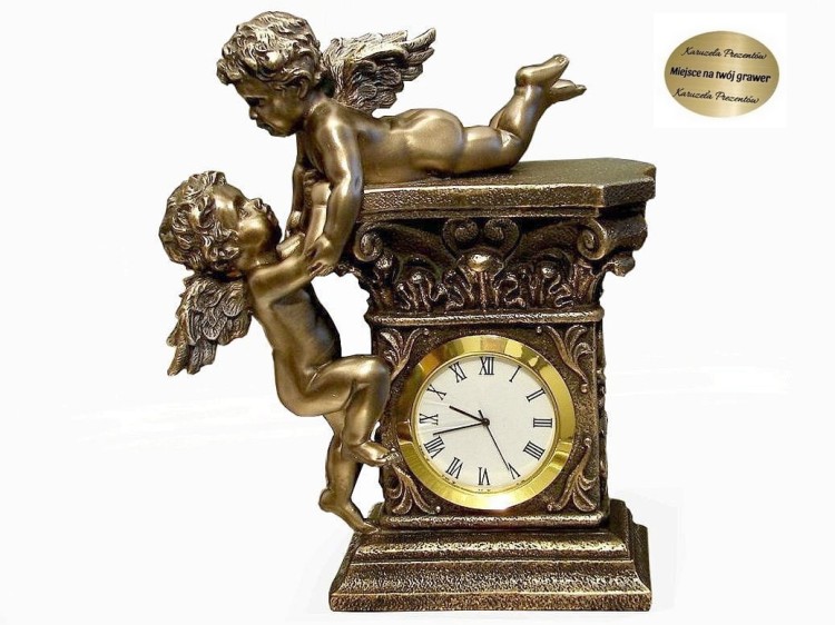 Barokowy zegar kominkowy z aniołkami amorkami