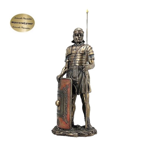 Figurka rzymskiego legionisty z tarczą i włócznią, dekoracja dla kolekcjonera.