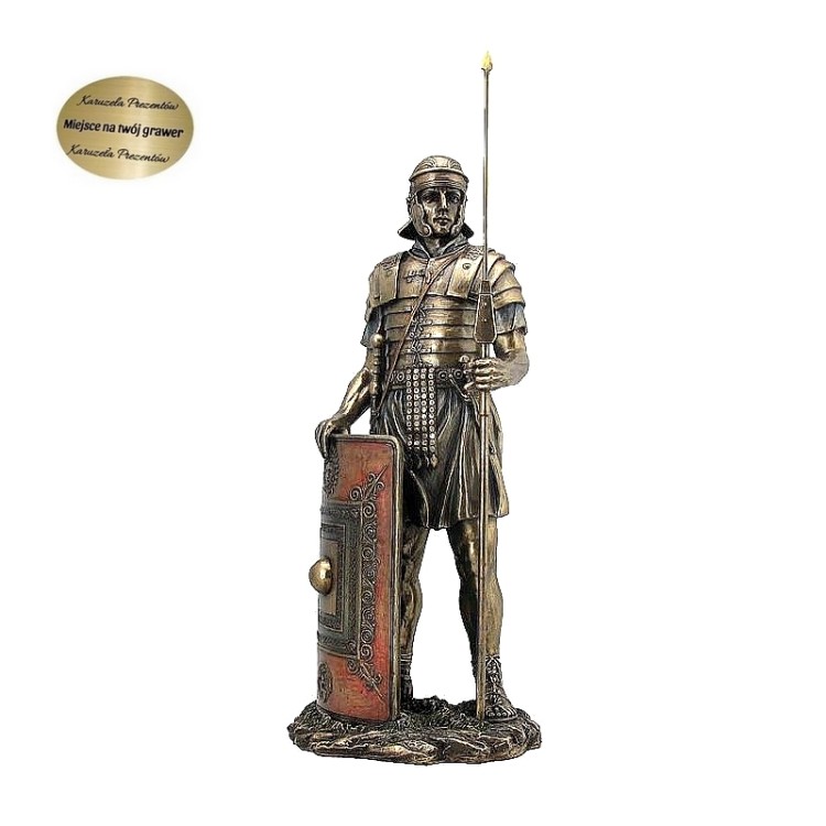 Figurka rzymskiego legionisty z tarczą i włócznią, dekoracja dla kolekcjonera.