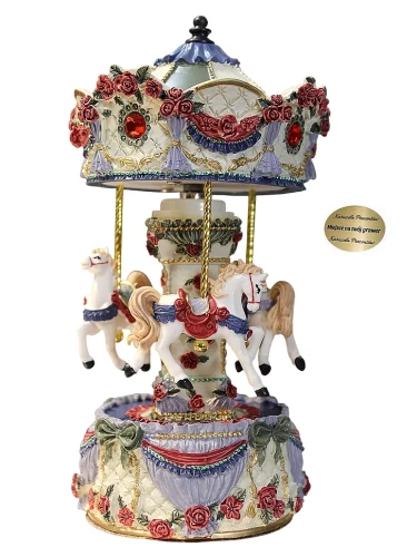 Ozdobna karuzela z konikami dla chrześnicy do pokoju i na prezent