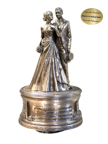 Figurka pary młodej z pozytywką na prezent ślubny dla nowożeńców