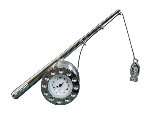 Zegarek dla wędkarza z wędką i rybką do gabinetu lub domu