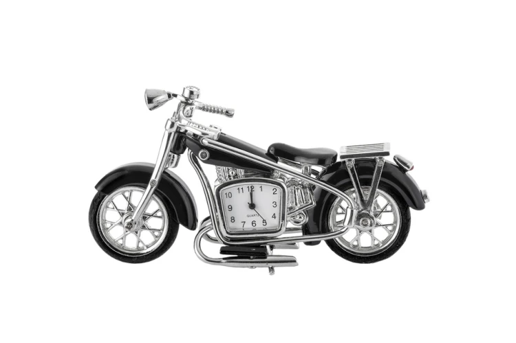 Metalowy motocykl z zegarkiem dla motocyklisty do biura i gabinetu