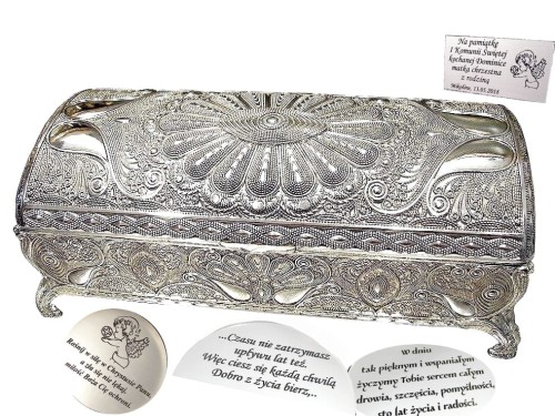 szkatułka posrebrzana z dedykacją grawerowaną