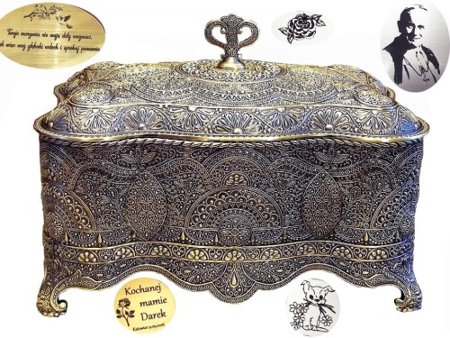 złota szkatułka w orientalnym stylu na prezent na komunię