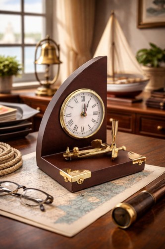 Drewniany zegar z mosiężną kotwicą dla kapitana jako prezent do biura